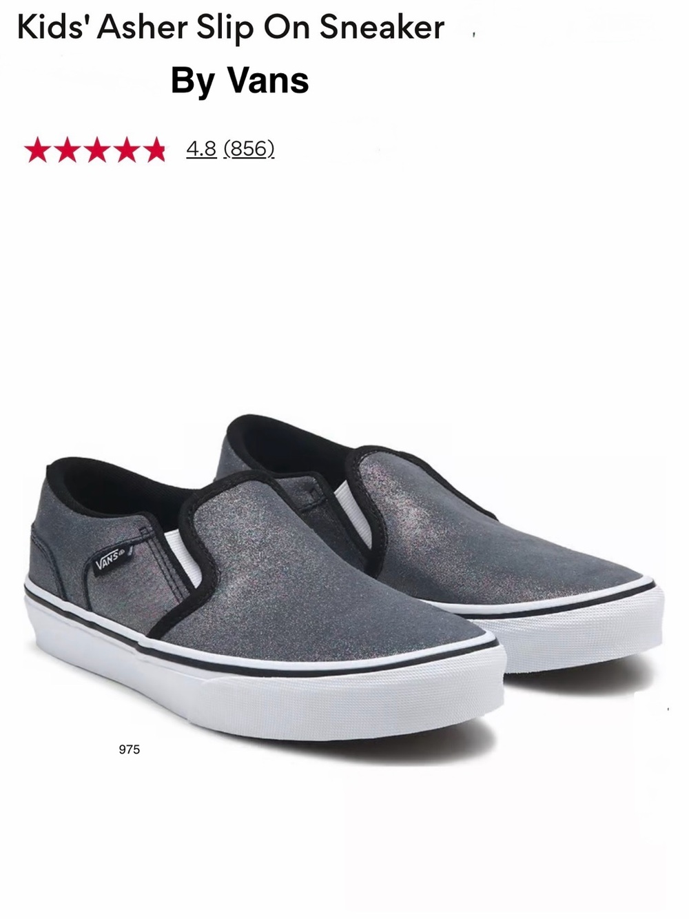 *new* Vans Kids' Asher Slip On Black Shimmer Sneaker